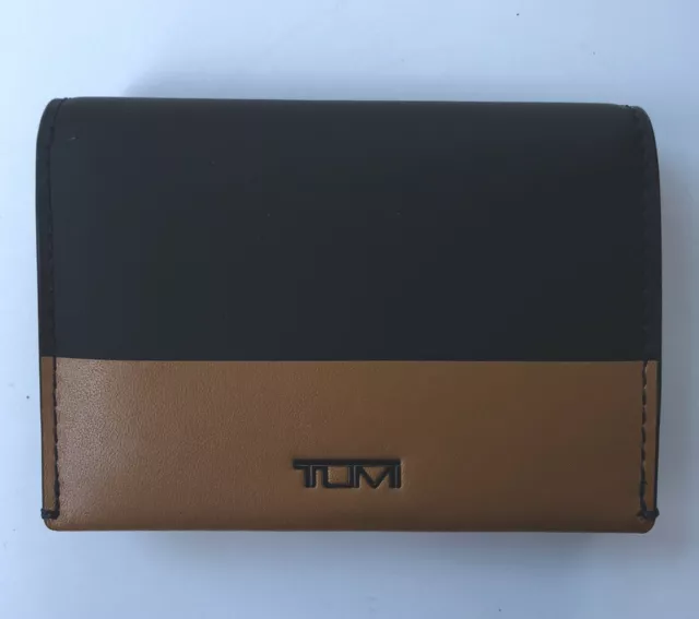 NWT Tumi Gusseted Card Case Wallet Nassau SLG Black Golden Brown Leather $110