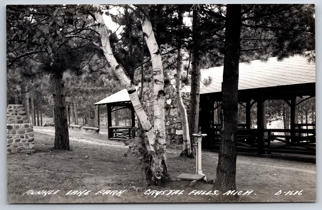 Crystal Falls Michigan~Runkle Lake Park~Pavilion~1950s RPPC