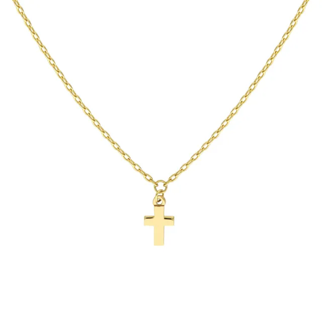 Adjustable Mini Cross Dangle Necklace Real 14K Yellow Gold