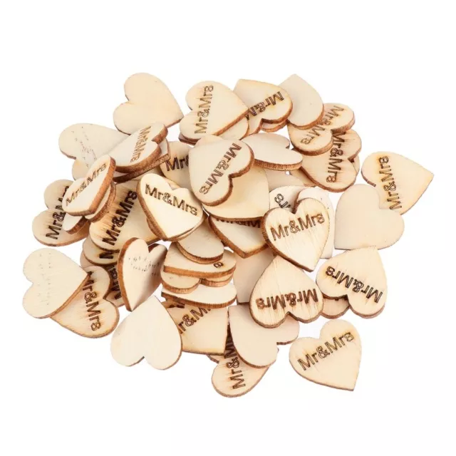 50Pcs Wooden Heart Ornaments for Wedding DIY