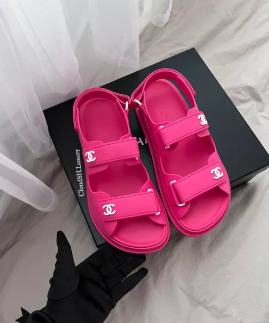 AUTH CHANEL HOT Pink Rubber Dad Sandals - Sz.37 NIB $1,875.00