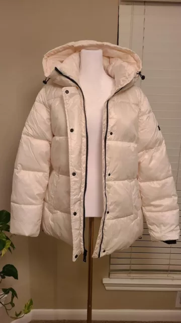 Two by Vince Camuto Women Puffer Jacket with Hoodie Ivory White  Size M