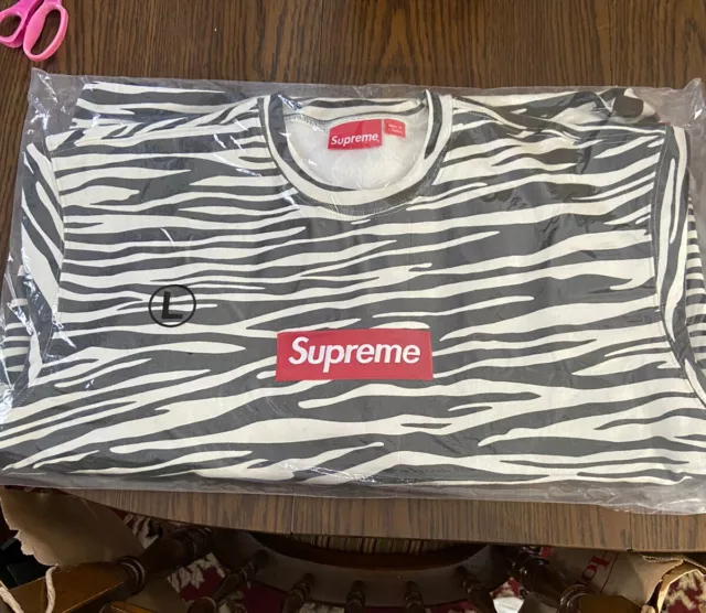 Supreme Box Logo Crewneck Zebra Size Large FW22 In Hand Priority Shipped