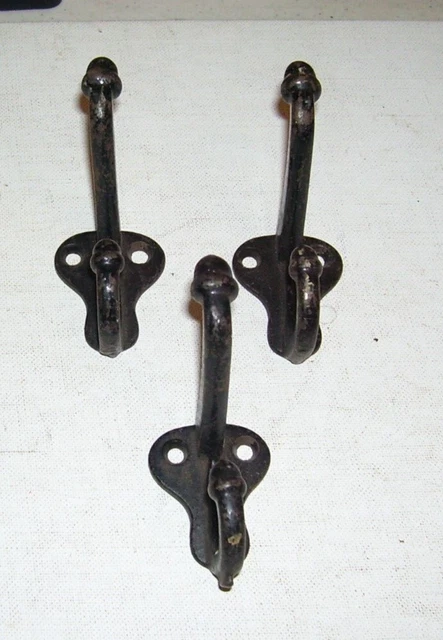 3 Vtg Antique Cast Iron Double Acorn Finial Schoolhouse Coat Hat Hooks 2