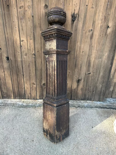 1900's Era Large Oak Salvaged Newel Post, Original Aged Finish, 56" Tall