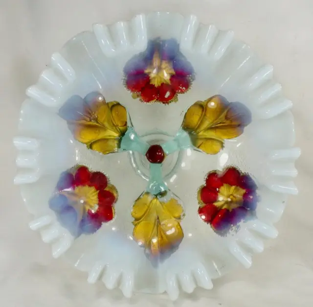 Northwood Dugan Daisy & Plume Bowl Aqua Opalescent Goofus Glass Footed Scarce