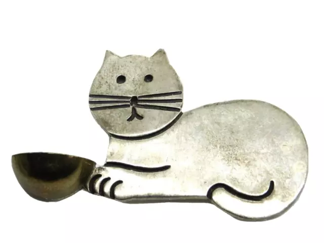Taxco Mexico 925 Sterling Silver Cartoon Cat with Bowl Pin Brooch