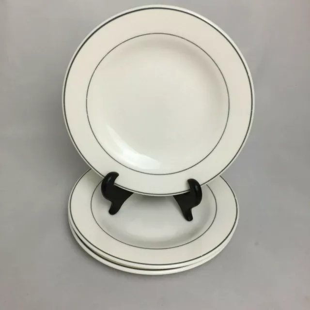 3 Vintage ARCOROC Round WHITE With Gray Thin Rim 6” dessert PLATES  France made