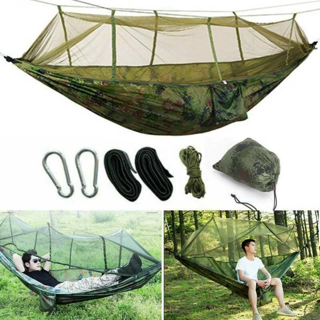 Double Person Camping Hammock Travel With Mosquito Net + Rain Cover Tent Pad Mat