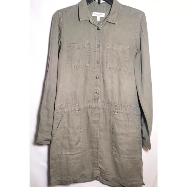 Michael Stars Los Angeles Womens Pilar Shirt Dress Size XS Olive Mini 100% Linen