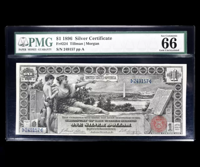 1896 $1 Silver Certificate ✪ Pmg Gem Unc 66-Epq ✪ Fr 224 Educational ◢Trusted◣