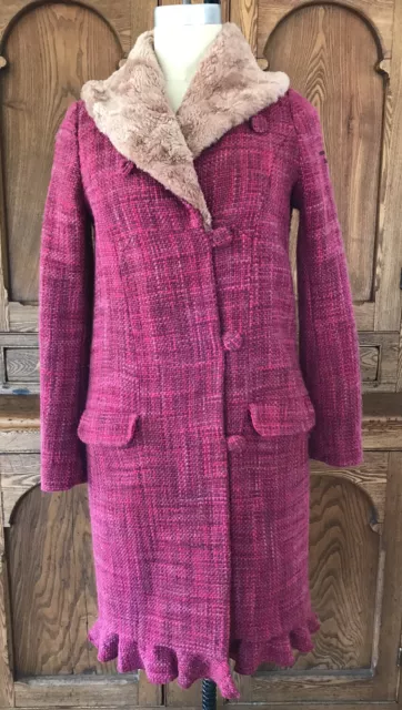 Odd Molly pink purple woven wool coat 1 XS S 2 4 6 faux fur collar insulated