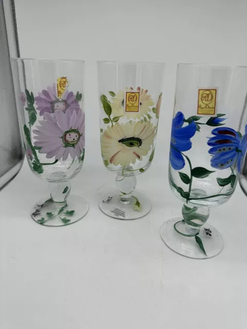 Vintage Royal Danube Glass Water Wine Goblet Stem Flowers Set Of 3 Hand painted Vintage Royal Danube Glass Water Wine Goblet Stem Flowers Set Of 3 Hand painted