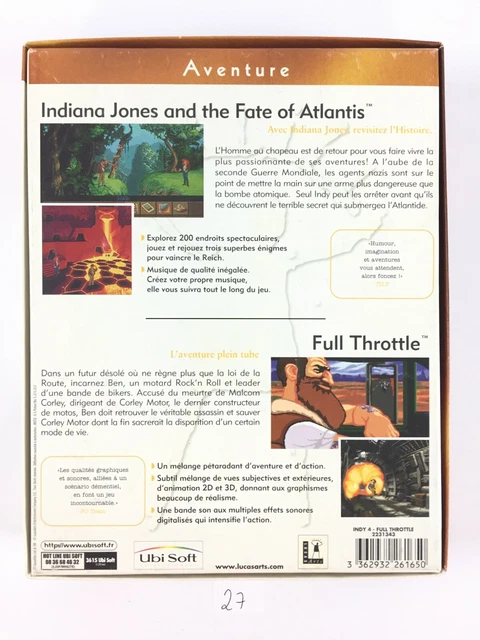 Indiana jones and the fate of atlantis PC FR Big Box carton