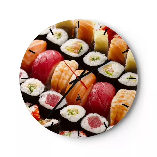 Reloj de Pared 40x40cm Reloj de Vidrio Japón Asia sushi pescado Silencioso