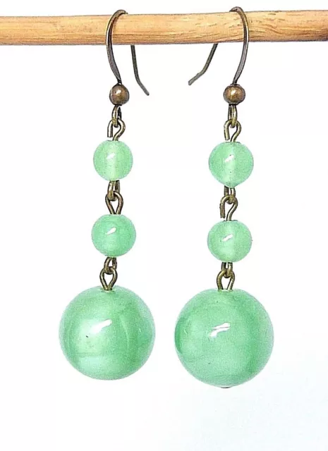 Vintage Art Deco Czech green satin glass bead earrings to match 1930s necklaces