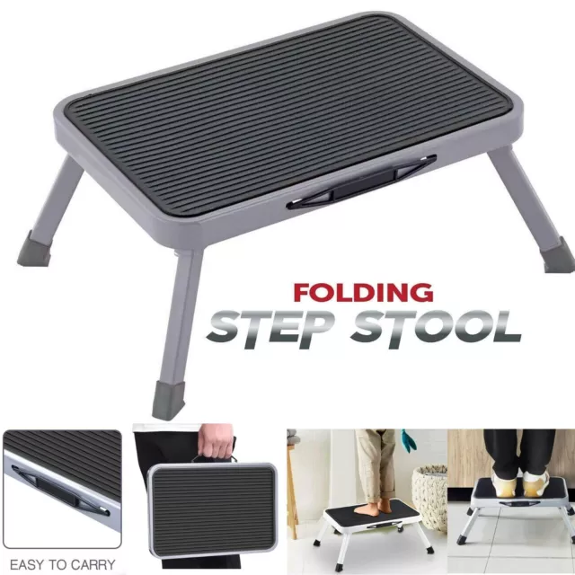Delxo Step Ladder 2 Step Stool With Handle Heavy Duty Steel Sturdy Wide Pedal Step Stools Ladder Folding Lightweight Anti-Slip Portable Collapsible
