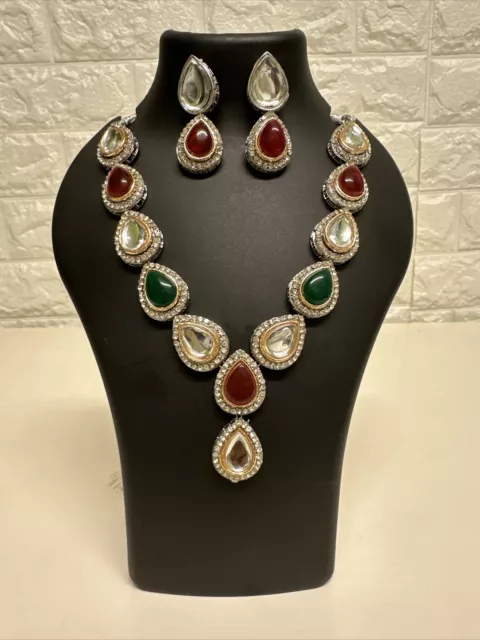 Indisch pakistanisch amerikanischer Diamant Halskette Choker Ohrring Set Hochzeit Bollywood 2