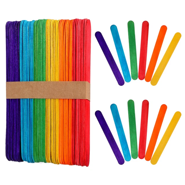150PCS TONGUE DEPRESSORS Stir Sticks Wood Craft Popsicle Sticks Colored