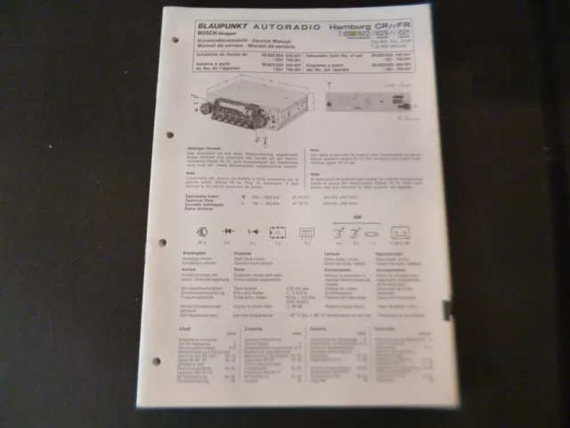 Original Service Manual Schaltplan Blaupunkt Hamburg CR//FR