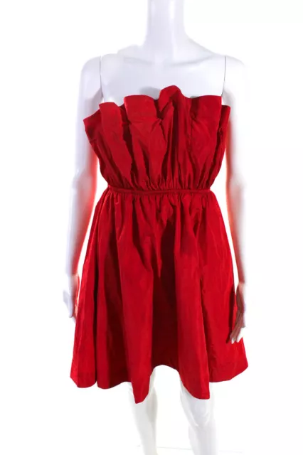 Anthropologie Womens Ruched Sleeveless Slip-On Midi Fit & Flare Dress Red Size S