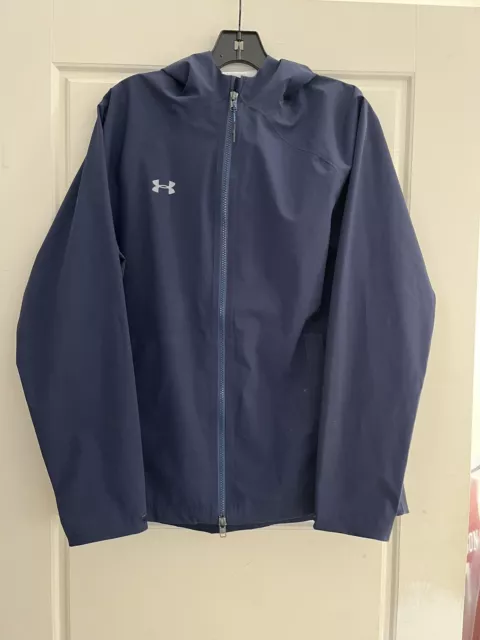 Under Armour UA Rain Hooded Wind/ Jacket Womens Navy Blue Full Zip - Size Medium