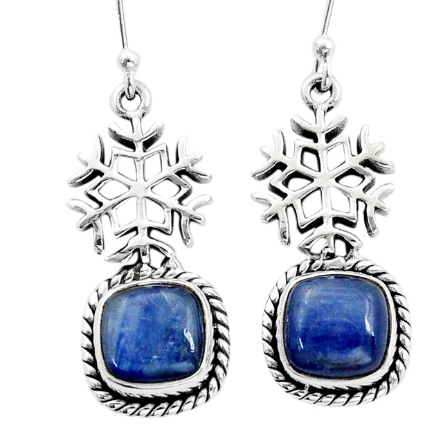 NEW OFFER 6.89cts Snowflake Natural Blue Kyanite Cushion Dangle Earrings U96888