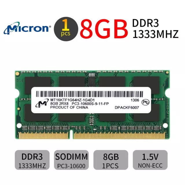 Micron 8GB 4GB 2GB PC3-10600 DDR3 1333MHz 204Pin SODIMM Laptop Memory RAM LOT AU