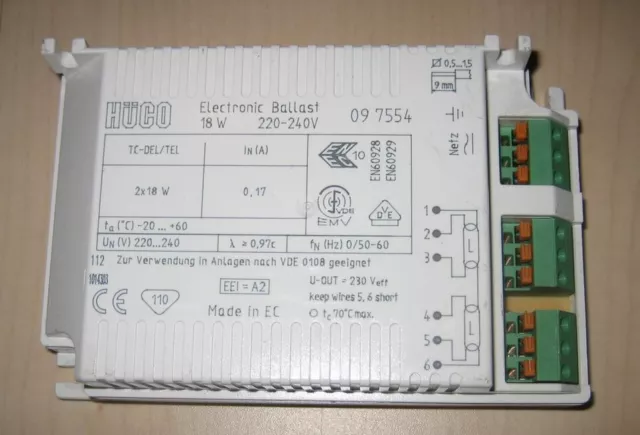 EVG HÜCO 2x18Watt 4-pin TCT TCD  097554 hueco electronic ballast Vorschaltgerät