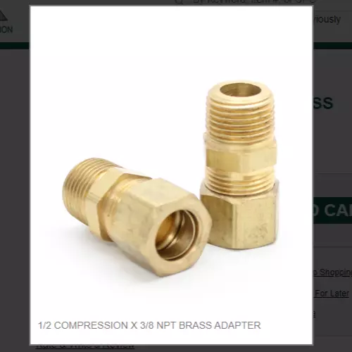 1/2 Compression X 3/8 Npt Brass Adapter # 68-86