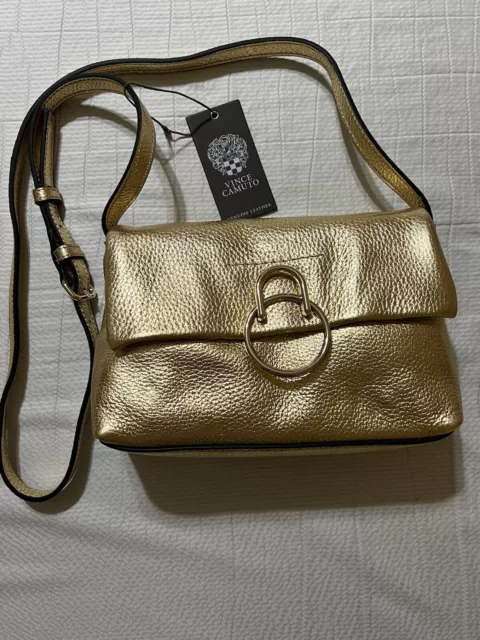 VINCE CAMUTO New With Tags Group Plum Crossbody FOOLS GOLD Leather Purse