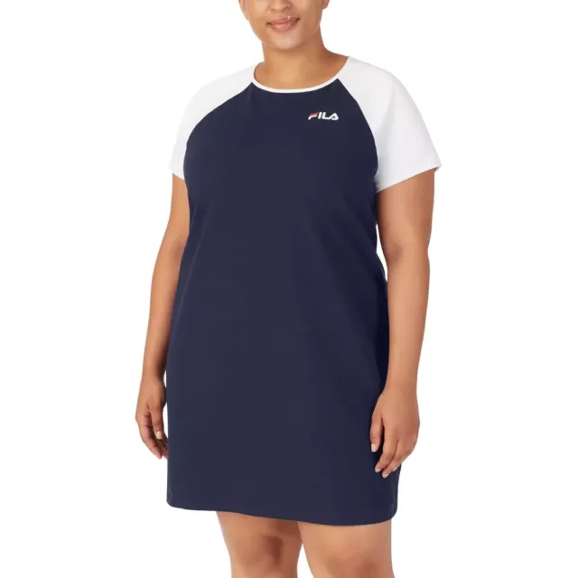 FILA Womens Plus Navy Kyra Logo Short Sleeve Workout Jersey Short T-shirt Dress