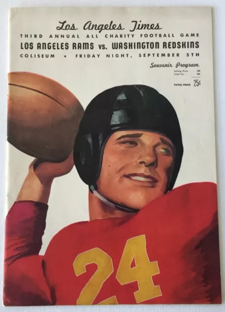 1948 Los Angeles Rams vs Washington Redskins Football Program Preseason