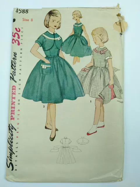 Simplicity Sewing Pattern 4588 Girls Dress Size 8 Vintage 1950s Complete