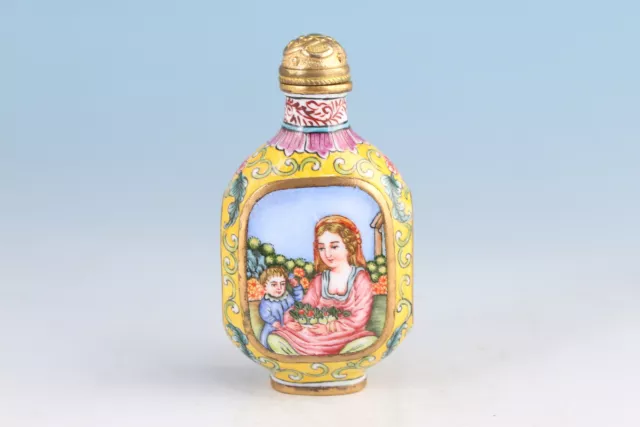 Chinese cloisonne hand painting dance girl plating gold snuff bottle