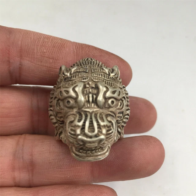 Chinese old antique Tibetan silver handmade lucky tiger 19mm ring collection to