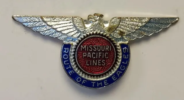 Old MISSOURI PACIFIC LINES Railroad ROUTE OF THE EAGLES Screw Back ENAMEL PIN