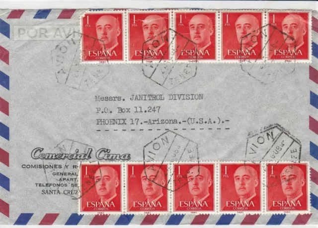 spain  1954 airmail stamps cover ref 19327