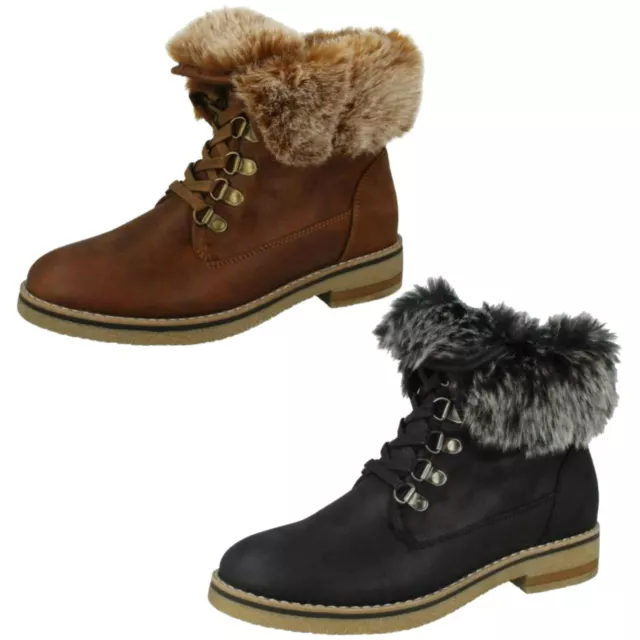 Femmes Down To Earth Noir/Cognac Fausse Fourrure Mode Bottines: F5R0865