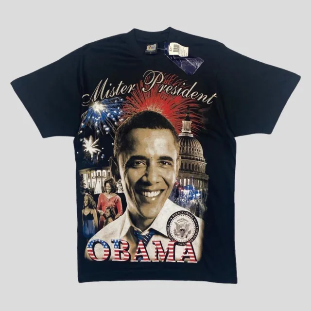 Barack Obama Graphic T-shirt Adult Black Small Cotton Short Sleeve Printed Mens