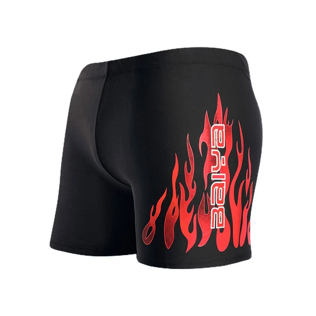Men Swimming Trunks Inside Drawstring Comfortable Flame Print Bathing Short