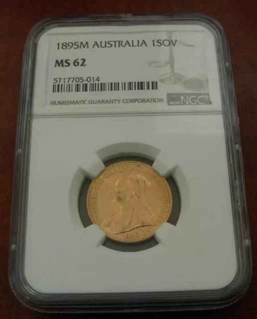 Australia 1895 M Gold Sovereign Melbourne Mint NGC MS62 Victoria