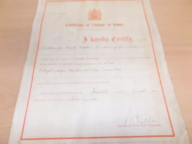 The Certificate Of Change Name -From Outlands Motor Ltd to Weybridge Autobiles 3