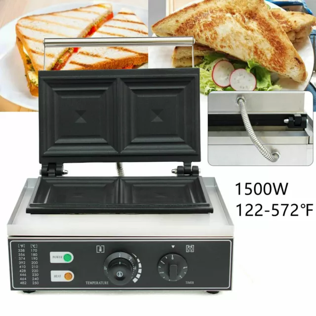 1500W Commercial Panini Sandwich Grill Maker Countertop Sandwich Baker Non-Stick