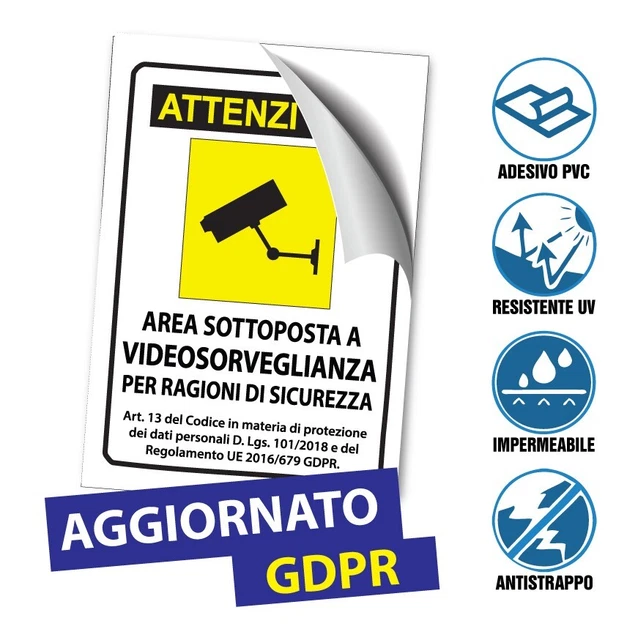 Targhe Storiche Cartello Area Video 20x30 Cm Immagine Gialla Cartelli Segnalatori ''Area Sottoposta A Videosorveglianza'' - 33378 A Soli 5.26 U20ac Su Portatarga Con Telecamera - Foto 3