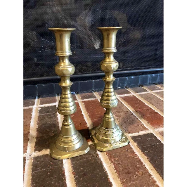 Stunning Vintage pair of gold ornate brass candlestick holders 9 inches tall