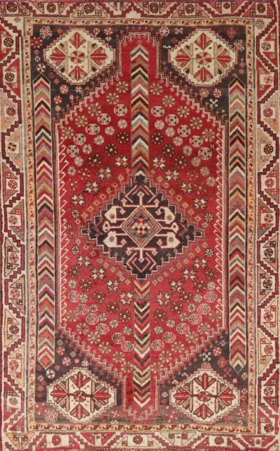 Vintage Red/ Ivory Geometric Abadeh Tribal Rug 4'x6' Wool Hand-knotted Area Rug