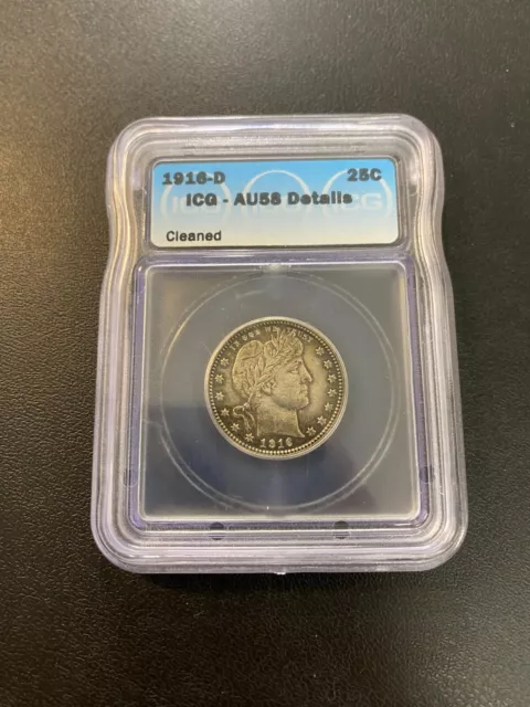 1916 D Barber Quarter Icg Au-58 Details - About Uncirculated - Certified - 25C