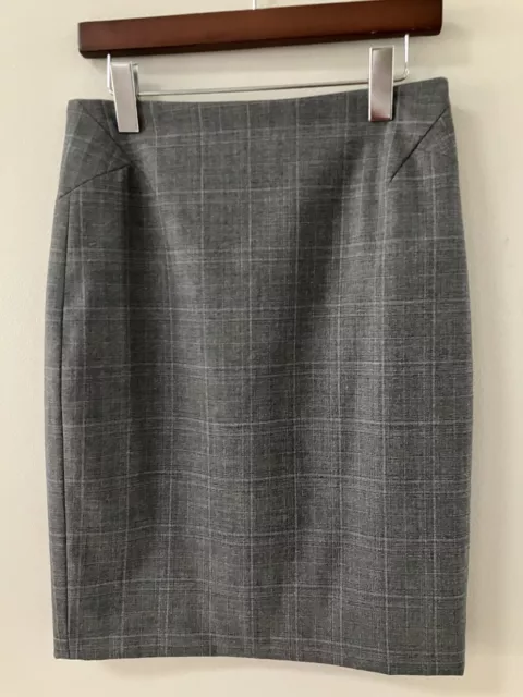 Ann Taylor Petite Sz 6P Plaid Gray Skirt Lined Back Zip Slit Career Pencil MINT