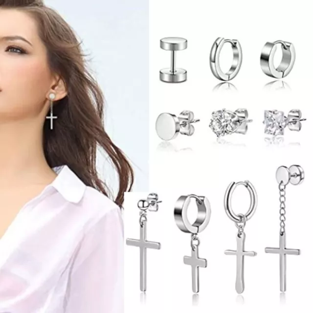 10 Set Stud Earrings Hinged Dangle Earring Hoop Ear Jewelry Present 2